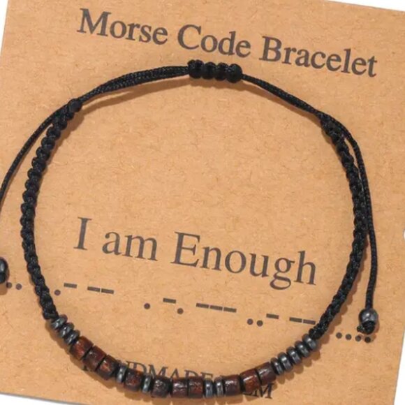 "I AM ENOUGH" Morse Code Bracelets w/Adjustable String Inspirational Message - Picture 1 of 2